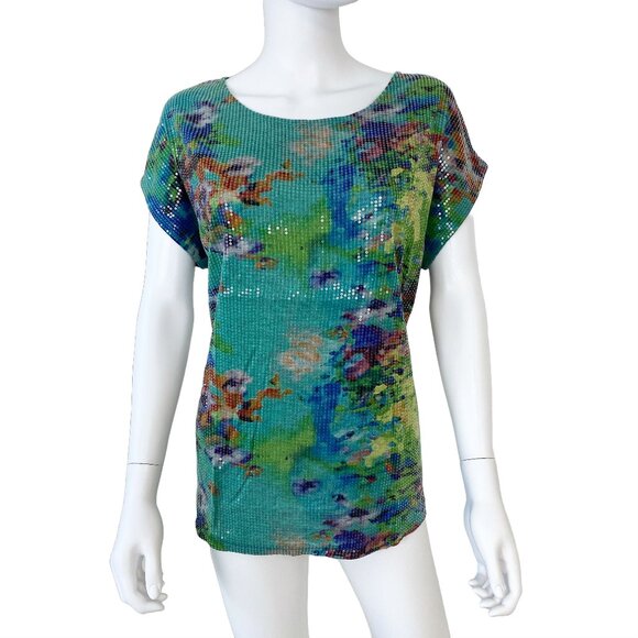 Crosby Green Glittering Floral TeeShirt Short Sleeves size XL - Picture 1 of 8